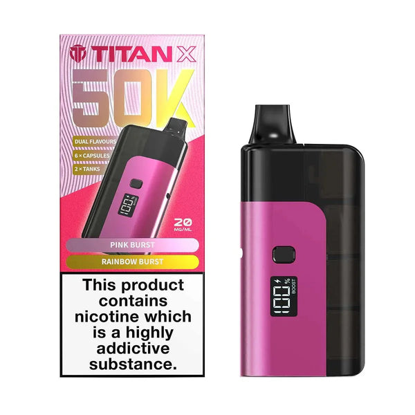 Titan X 50K Prefilled Pod Kit Box of 5 - Pink Burst/Rainbow Burst - vapeukwholesale