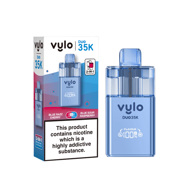 Vylo Duo 35k Prefilled 2 in 1 Pod Vape Box of 5 - Blue Razz Cherry & Blue Sour Raspberry - vapeukwholesale