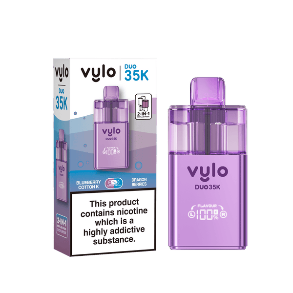 Vylo Duo 35k Prefilled 2 in 1 Pod Vape Box of 5 - Blueberry Cotton Candy & Dragon Berries - vapeukwholesale