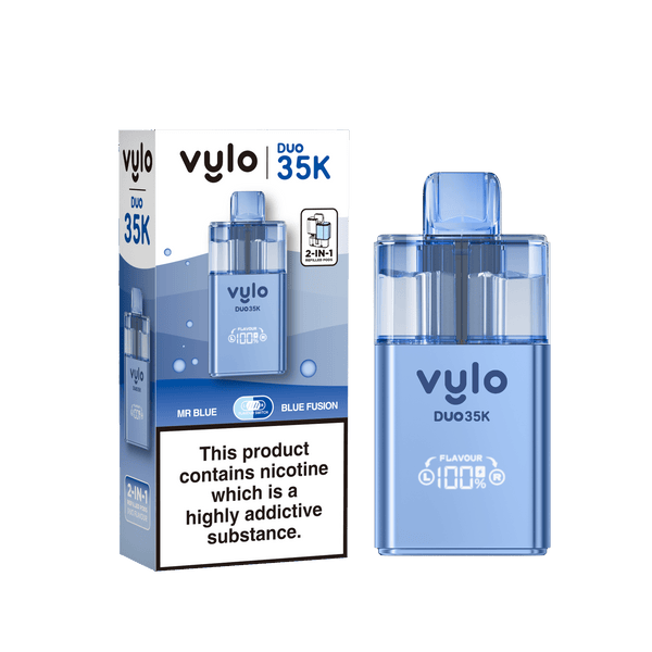 Vylo Duo 35k Prefilled 2 in 1 Pod Vape Box of 5 - Mr Blue & Blue Fusion - vapeukwholesale