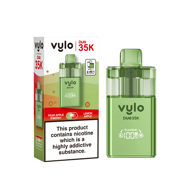 Vylo Duo 35k Prefilled 2 in 1 Pod Vape Box of 5 - Pear Apple Raspberry & Lemon Apple - vapeukwholesale
