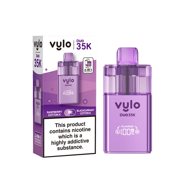 Vylo Duo 35k Prefilled 2 in 1 Pod Vape Box of 5 - Raspberry Cotton Candy & Blackcurrant Cotton Candy - vapeukwholesale