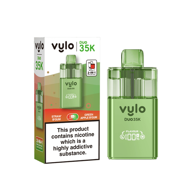 Vylo Duo 35k Prefilled 2 in 1 Pod Vape Box of 5 - Straw B Gum & Green Apple B Gum - vapeukwholesale