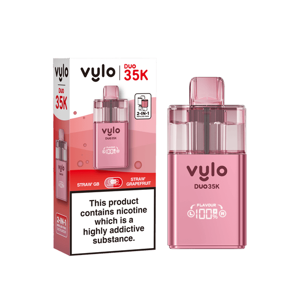 Vylo Duo 35k Prefilled 2 in 1 Pod Vape Box of 5 - Straw GB & Straw Grapefruit - vapeukwholesale