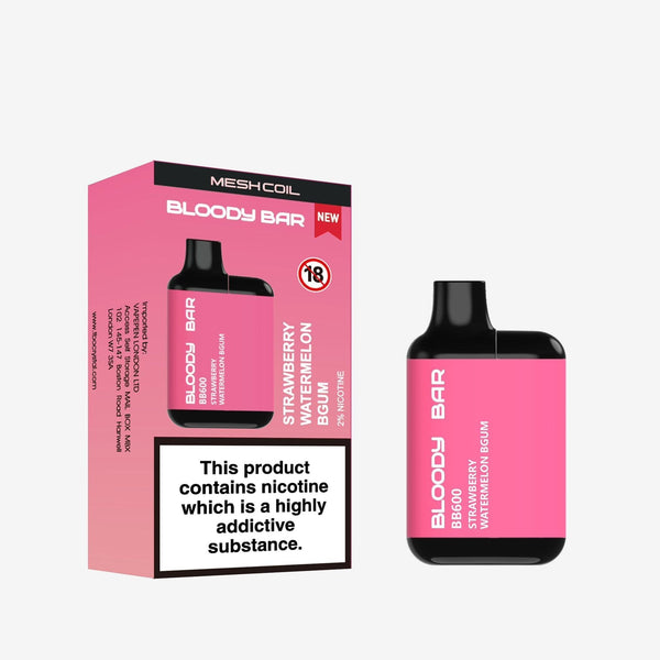 Bloody Bar BB600 Prefilled Pod Vape Pack of 10 - Strawberry Watermelon BGum - vapeukwholesale