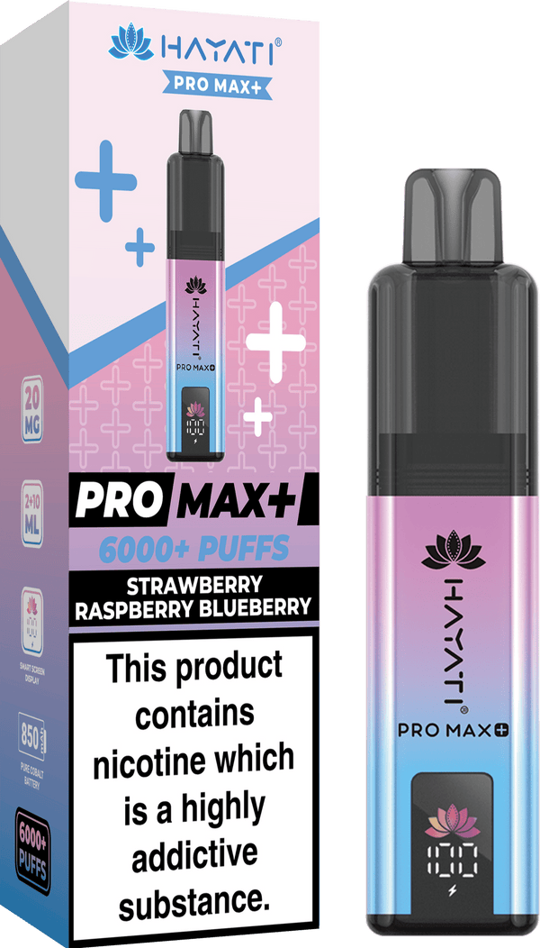 Hayati Pro Max Plus 6000 Vape Box of 5 - Flavour Strawberry Raspberry Blueberry