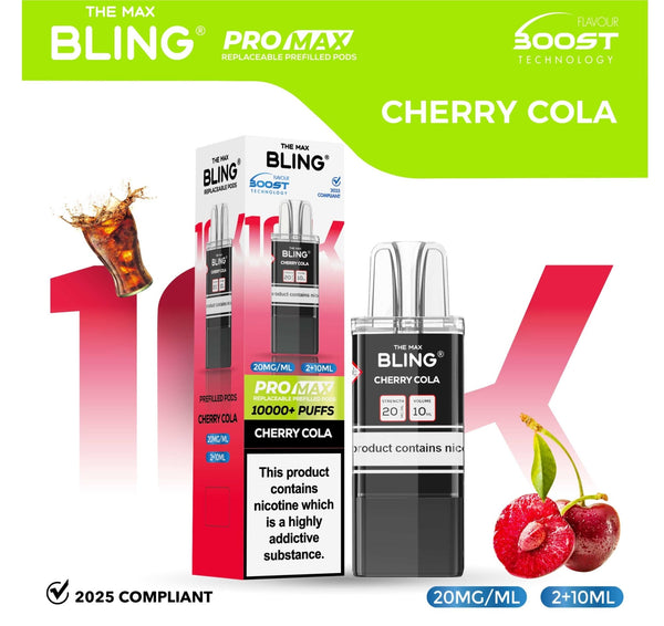 The Bling 10k Pro Max Replacement Pods (BOX OF 5) - Cherry Cola - vapeukwholesale