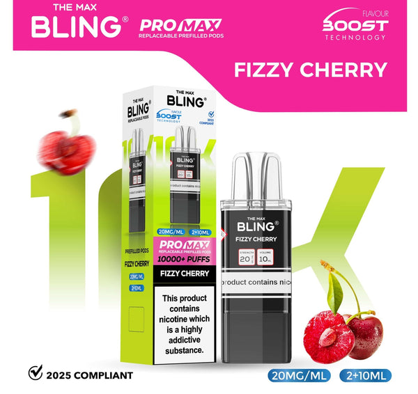 The Bling 10k Pro Max Replacement Pods (BOX OF 5) - Fizzy Cherry - vapeukwholesale