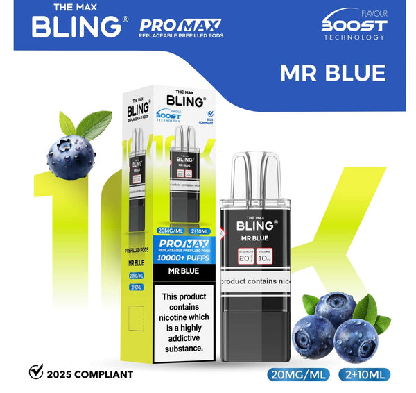 The Bling 10k Pro Max Replacement Pods (BOX OF 5) - Mr Blue - vapeukwholesale