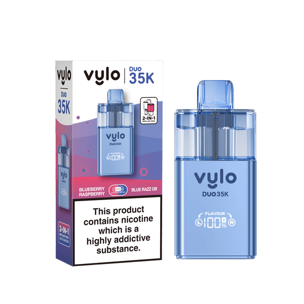 Vylo Duo 35k Prefilled 2 in 1 Pod Vape Box of 5 - Blueberry Raspberry & Blue Razz GB - vapeukwholesale