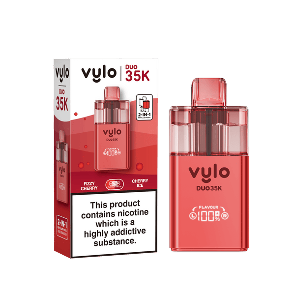 Vylo Duo 35k Prefilled 2 in 1 Pod Vape Box of 5 - Fizzy Cherry & Cherry Ice - vapeukwholesale